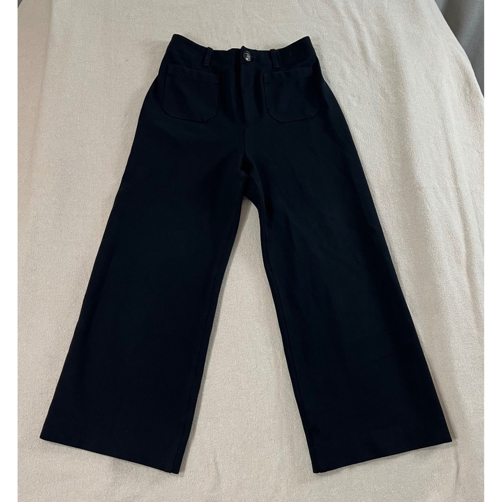 Anthropologie Wide Leg Pants Women's Size 8 Black Patch Pocket Trousers